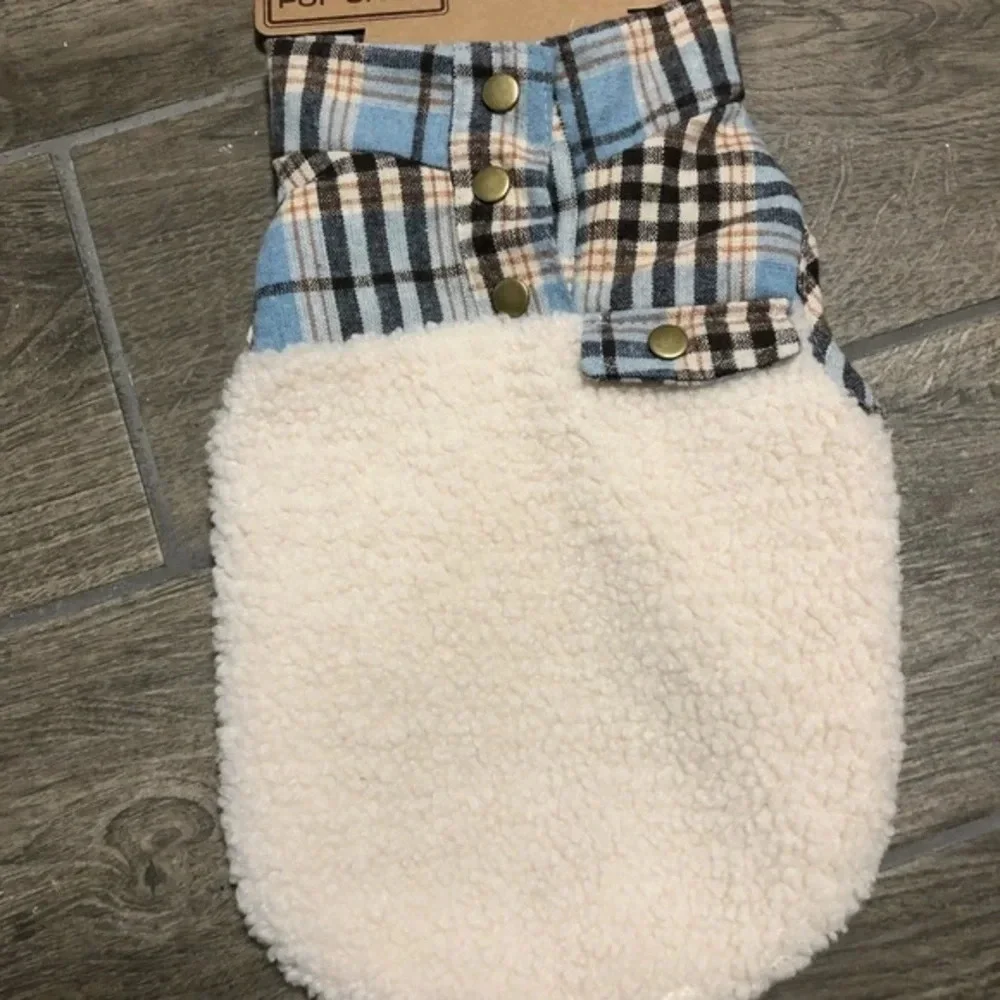 NWT pet jacket with Sherpa- plaid